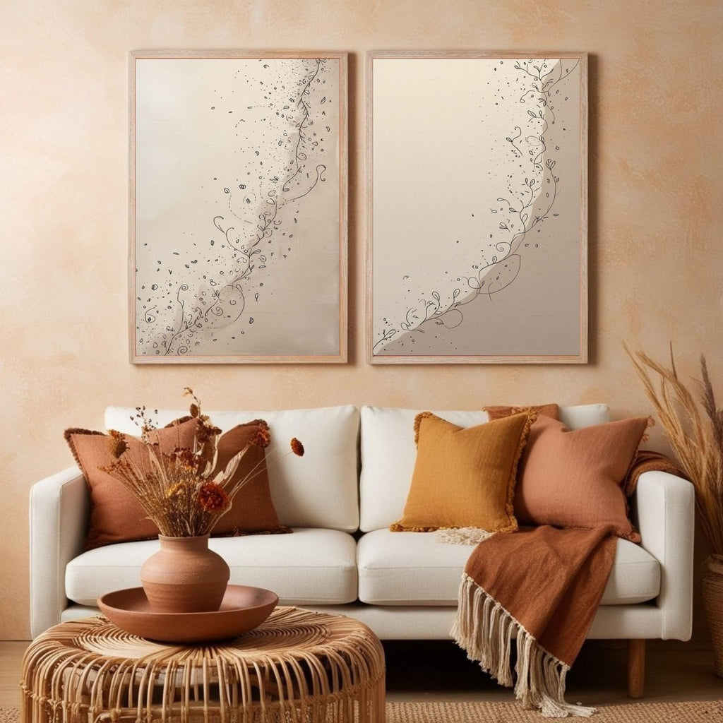 Minimalist Botanical Wall Art Set of 2 Elegant Line Art Prints