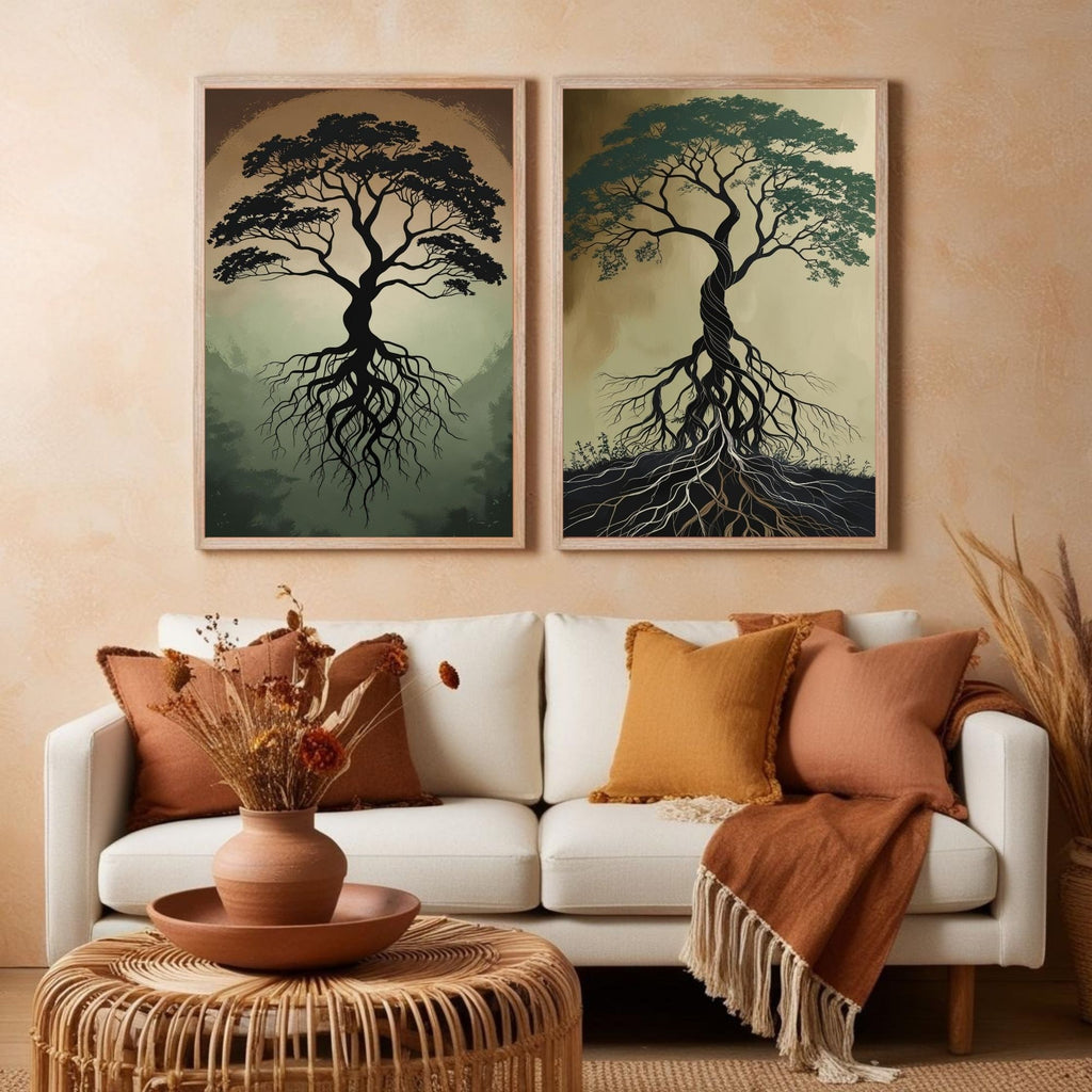 Tree of Life Wall Art Set of 2 | Roots and Growth Art Prints | Spiritual Tree Decor | Nature Wall Art | Symbolic Botanical Artwork | Printable Wall Decor
