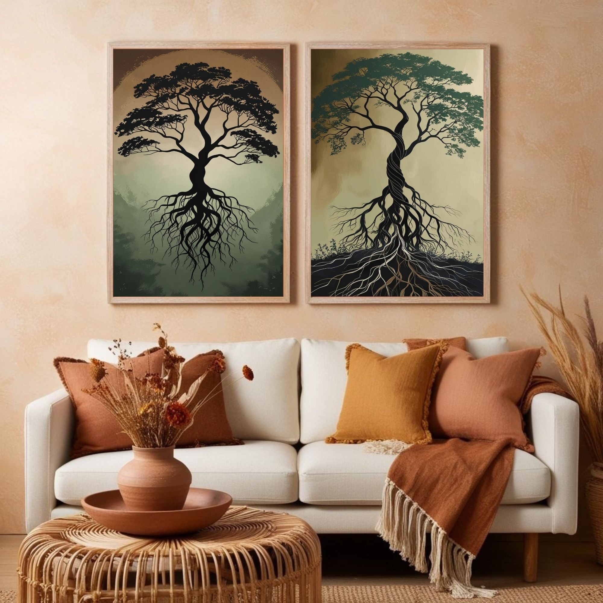 Tree of Life Wall Art Set of 2 | Roots and Growth Art Prints | Spiritual Tree Decor | Nature Wall Art | Symbolic Botanical Artwork | Printable Wall Decor