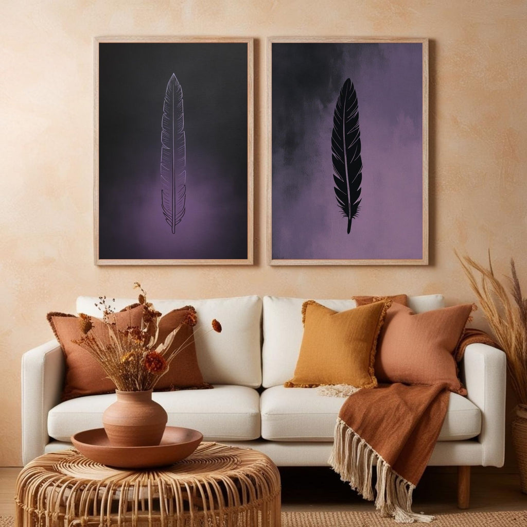 Feather Wall Art Set of 2 Minimalist Printable Decor