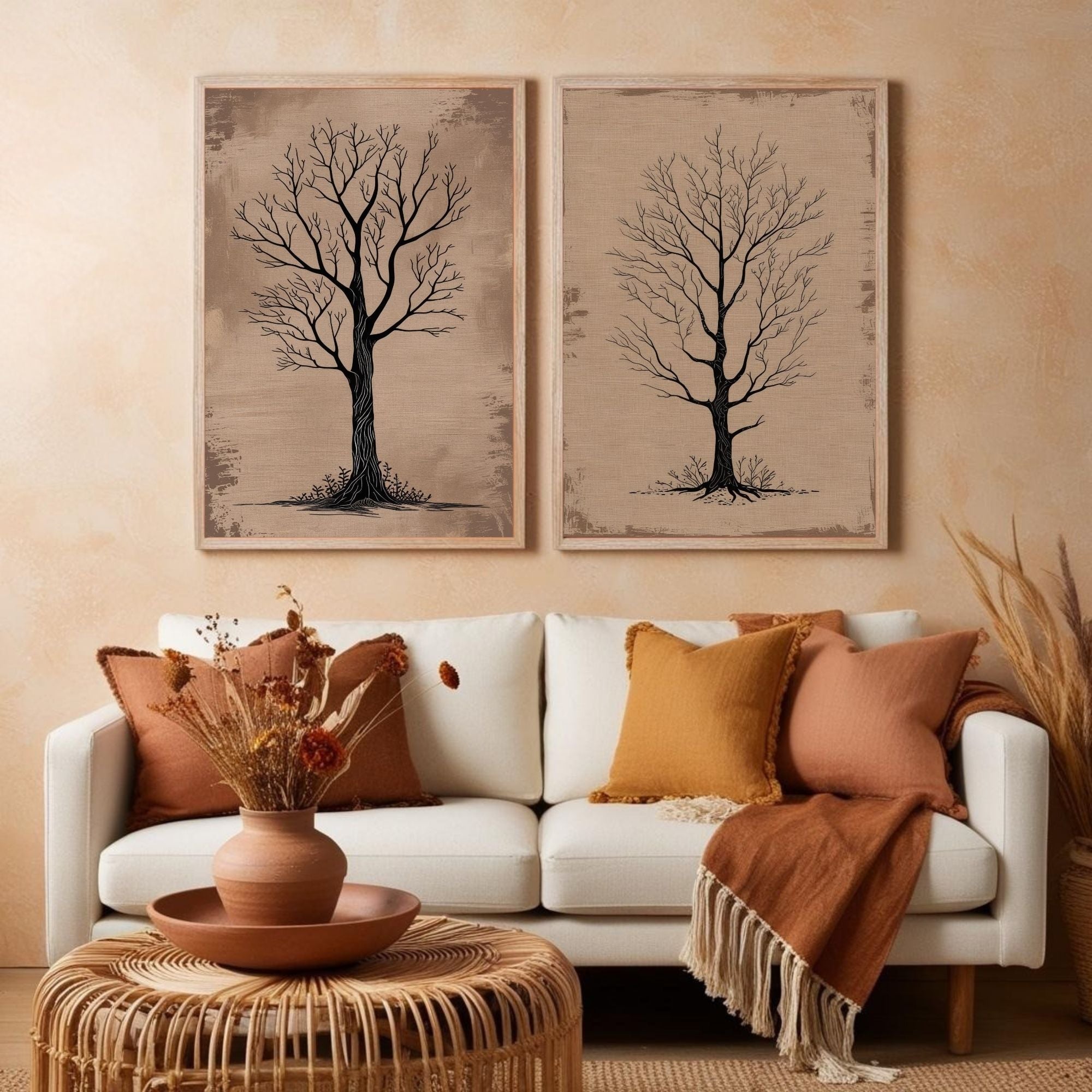 Minimalist Tree Wall Art Set of 2 Bare Tree Printable Prints