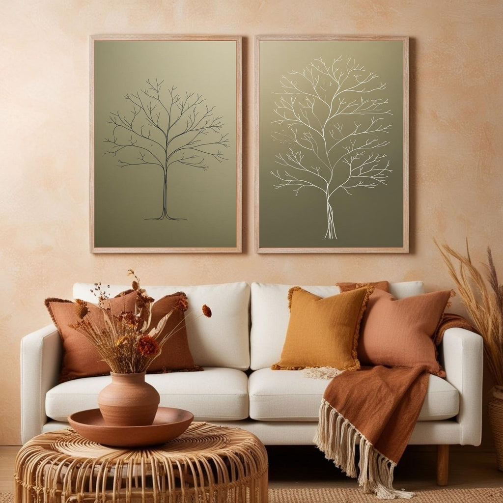 Minimalist Tree Wall Art Set of 2 Scandinavian Botanical Prints