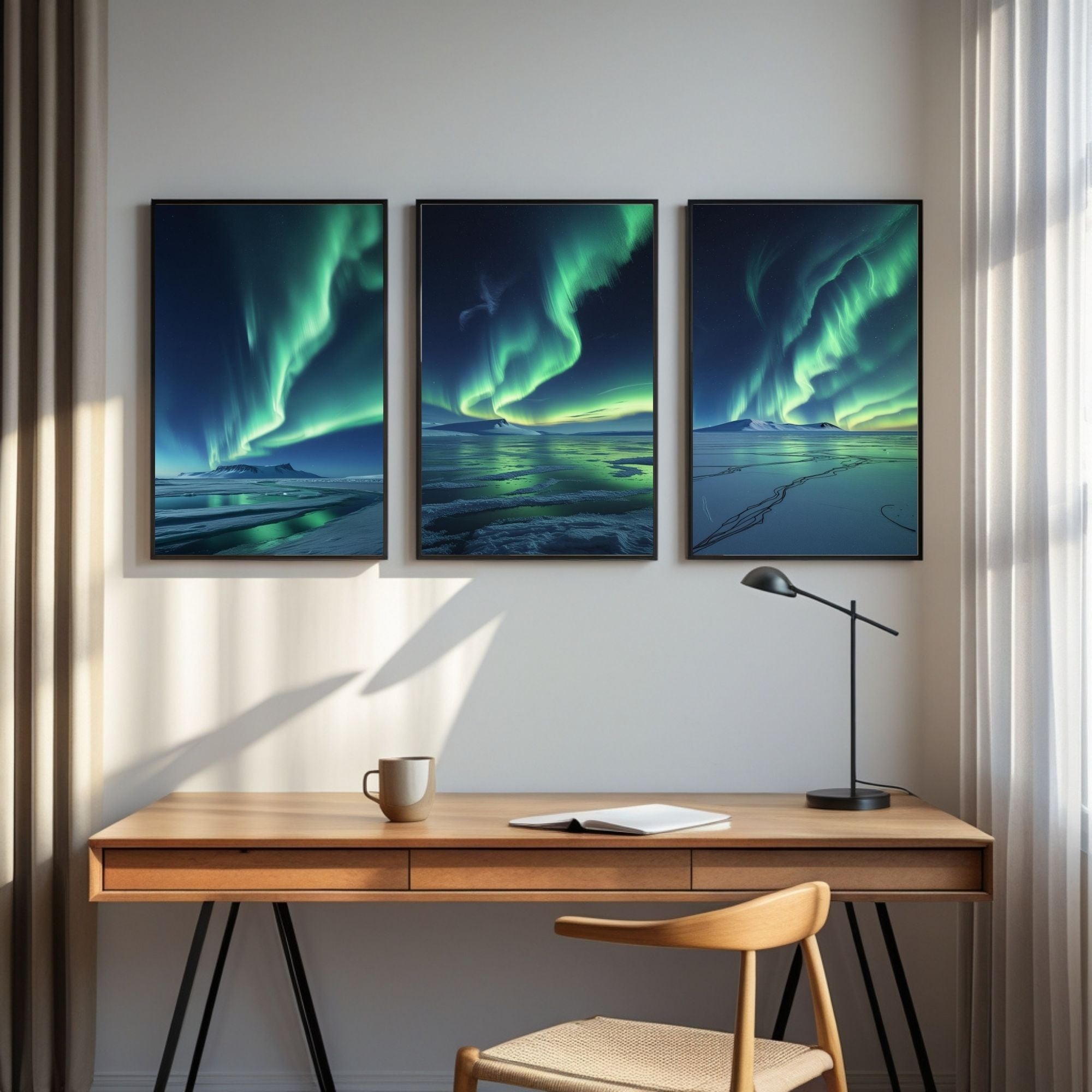 Northern Lights Wall Art Set of 3 | Aurora Borealis Landscape Prints | Arctic Night Sky Decor | Digital Download