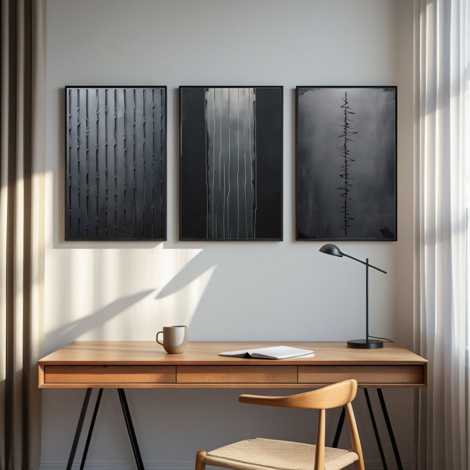 Black Minimalist Wall Art Set of 3 | Modern Abstract Line Prints | Contemporary Monochrome Decor | Digital Download