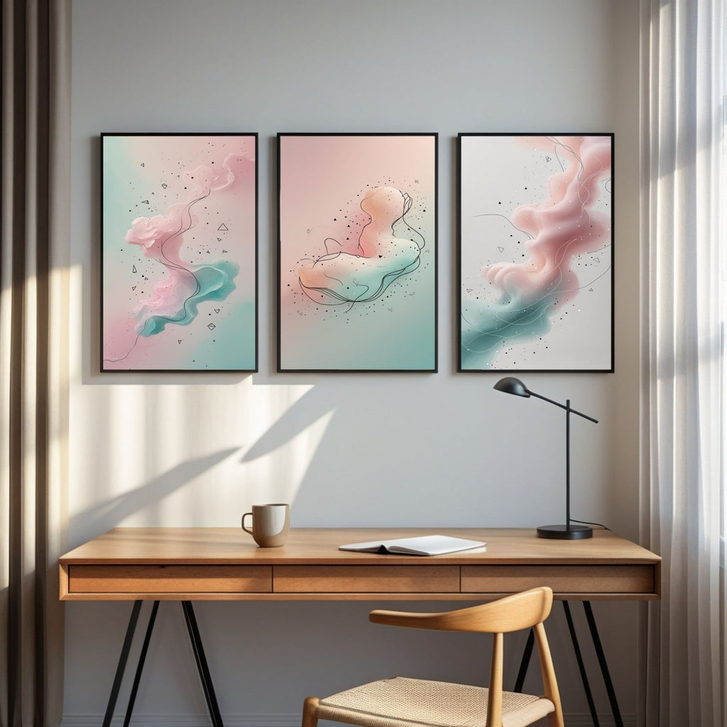 Pastel Abstract Wall Art Set of 3 | Soft Pink Blue Prints | Modern Minimalist Artwork | Contemporary Dreamy Decor | Digital Download