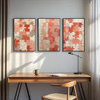 Abstract Puzzle Wall Art Set of 3 | Modern Geometric Puzzle Prints | Coral Beige Contemporary Decor | Minimalist Gallery Wall | Digital Download