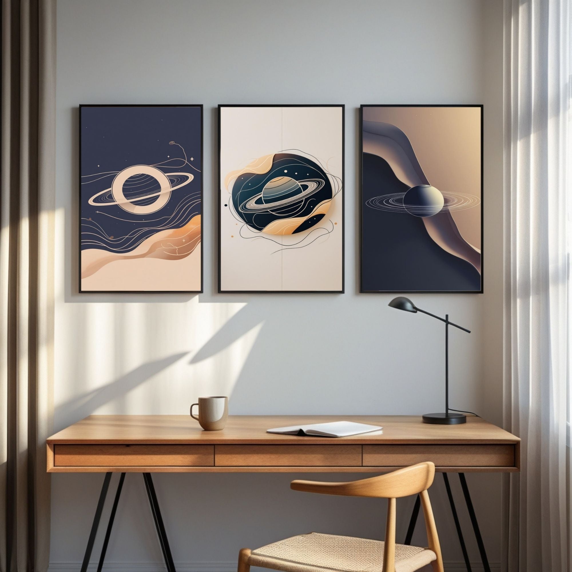 Saturn Planet Wall Art Set of 3 | Abstract Space Prints | Modern Celestial Decor | Digital Download