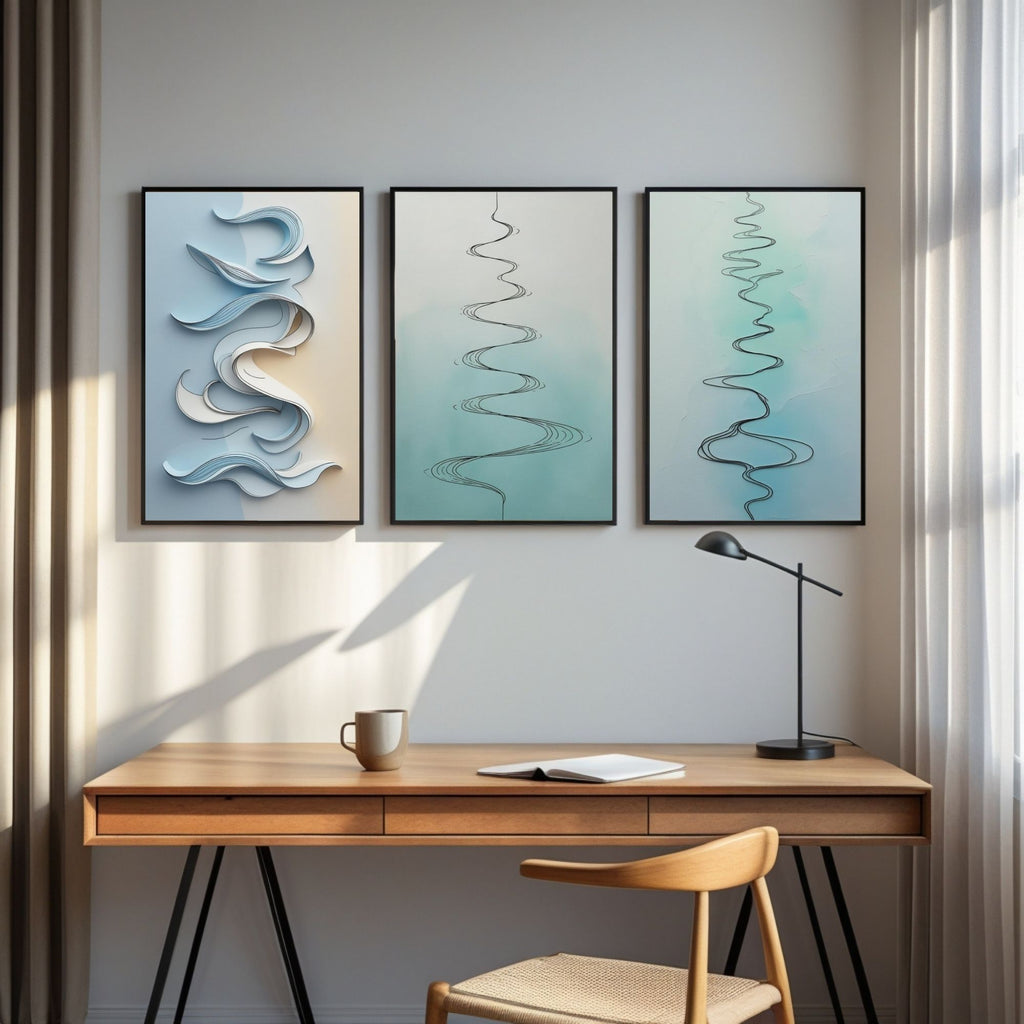 Minimalist Abstract Line Wall Art Set of 3 | Modern Flowing Curves Prints | Scandinavian Contemporary Decor | Digital Download