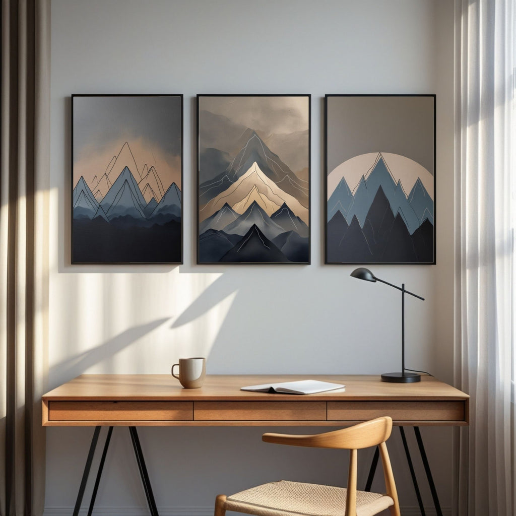 Modern Mountain Wall Art Set of 3 | Abstract Mountain Printable Art | Minimalist Landscape Decor | Neutral Nature Wall Art | Scandinavian Mountain Poster Set | Digital Download