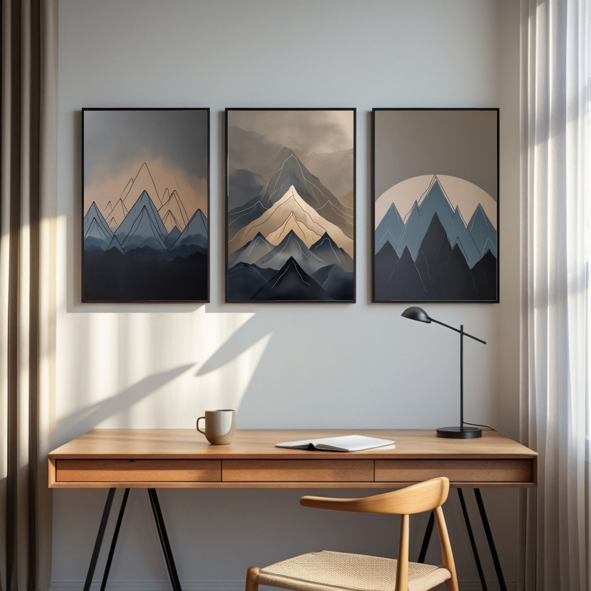 Modern Mountain Wall Art Set of 3 | Abstract Mountain Printable Art | Minimalist Landscape Decor | Neutral Nature Wall Art | Scandinavian Mountain Poster Set | Digital Download