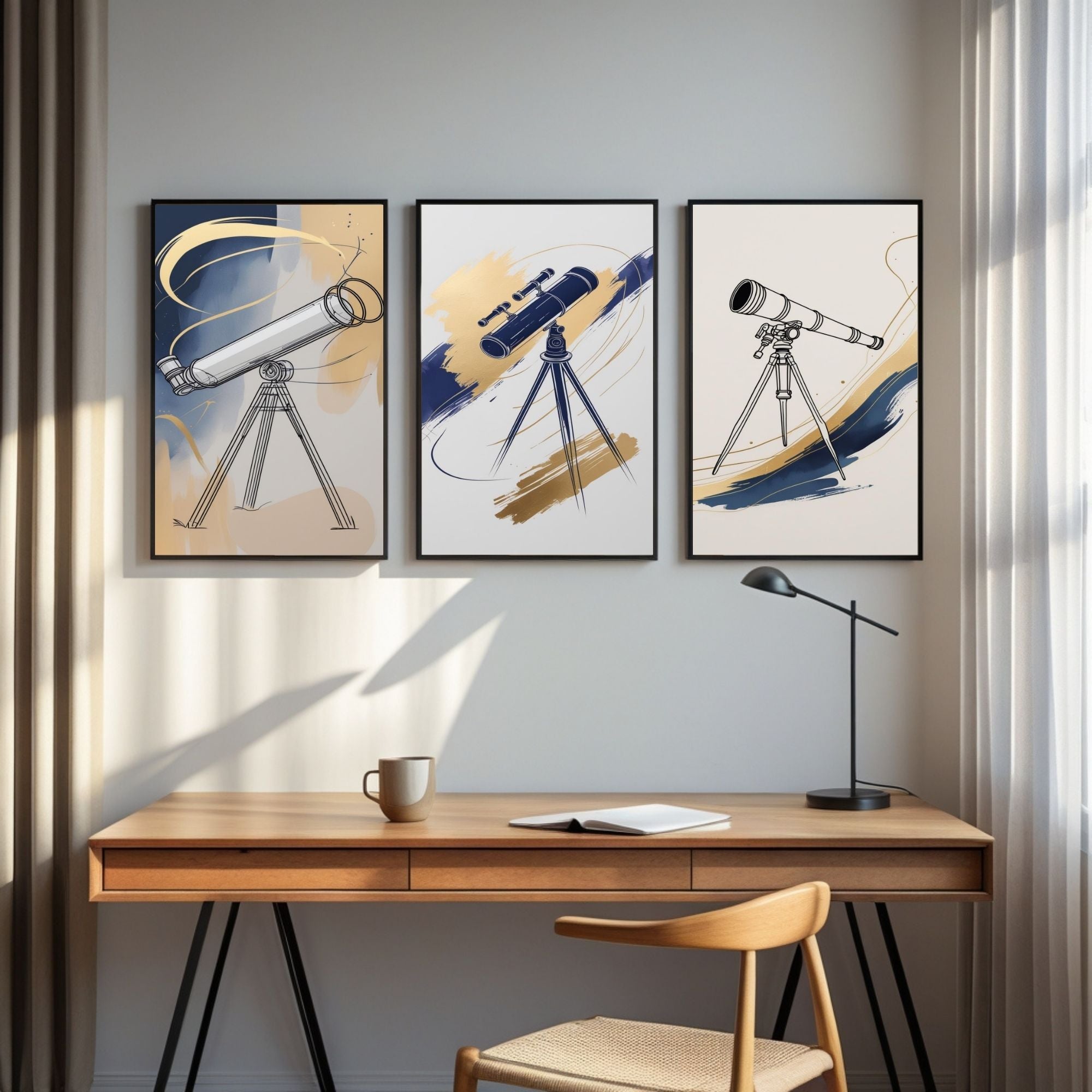 Telescope Wall Art Set of 3 | Astronomy Observatory Prints | Space Lover Decor | Scientific Illustration Artwork | Modern Celestial Wall Art | Digital Download