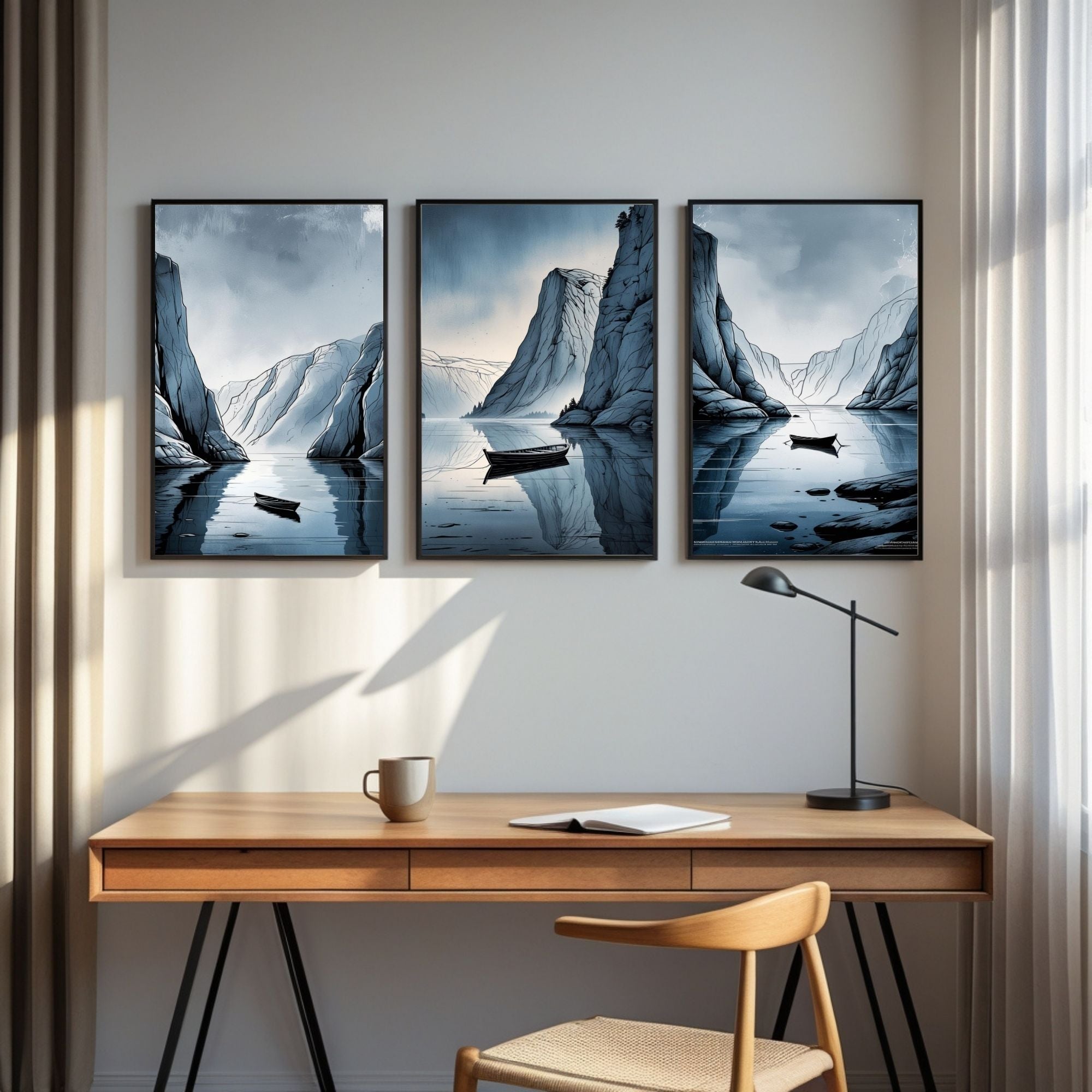 Nordic Fjord Wall Art Set of 3 | Scandinavian Mountain Lake Prints | Minimalist Nature Decor | Digital Download