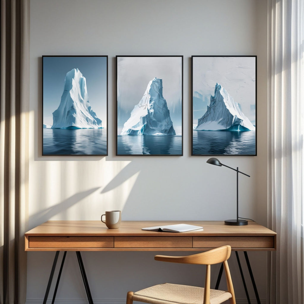 Iceberg Wall Art Set of 3 | Arctic Ocean Landscape Prints | Modern Coastal Nature Decor | Digital Download