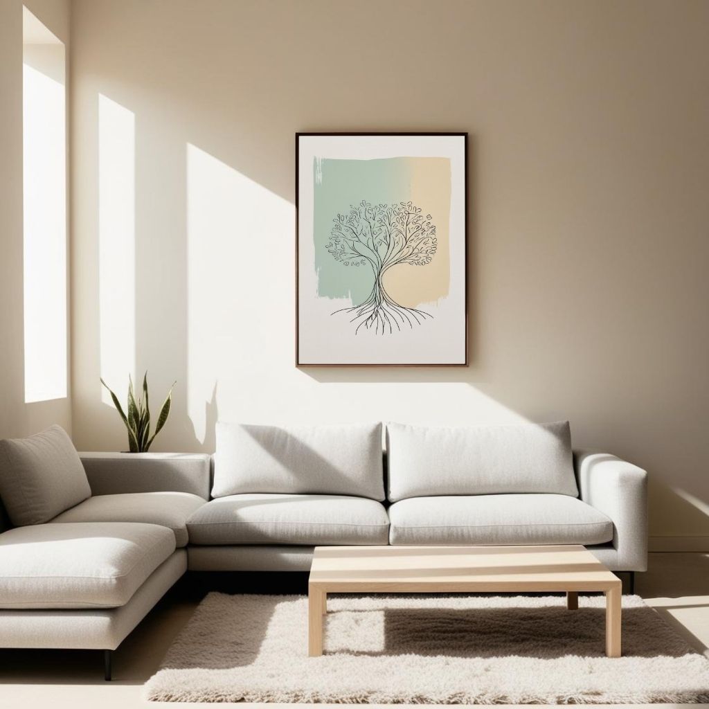 Tree Line Art Printable, Minimal Botanical Drawing, Sage Green Nature Decor, Scandinavian Modern Wall Poster, Digital Download
