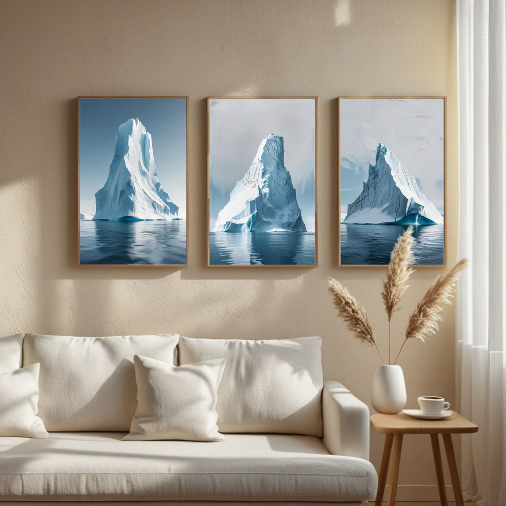 Iceberg Wall Art Set of 3 | Arctic Ocean Landscape Prints | Modern Coastal Nature Decor | Digital Download