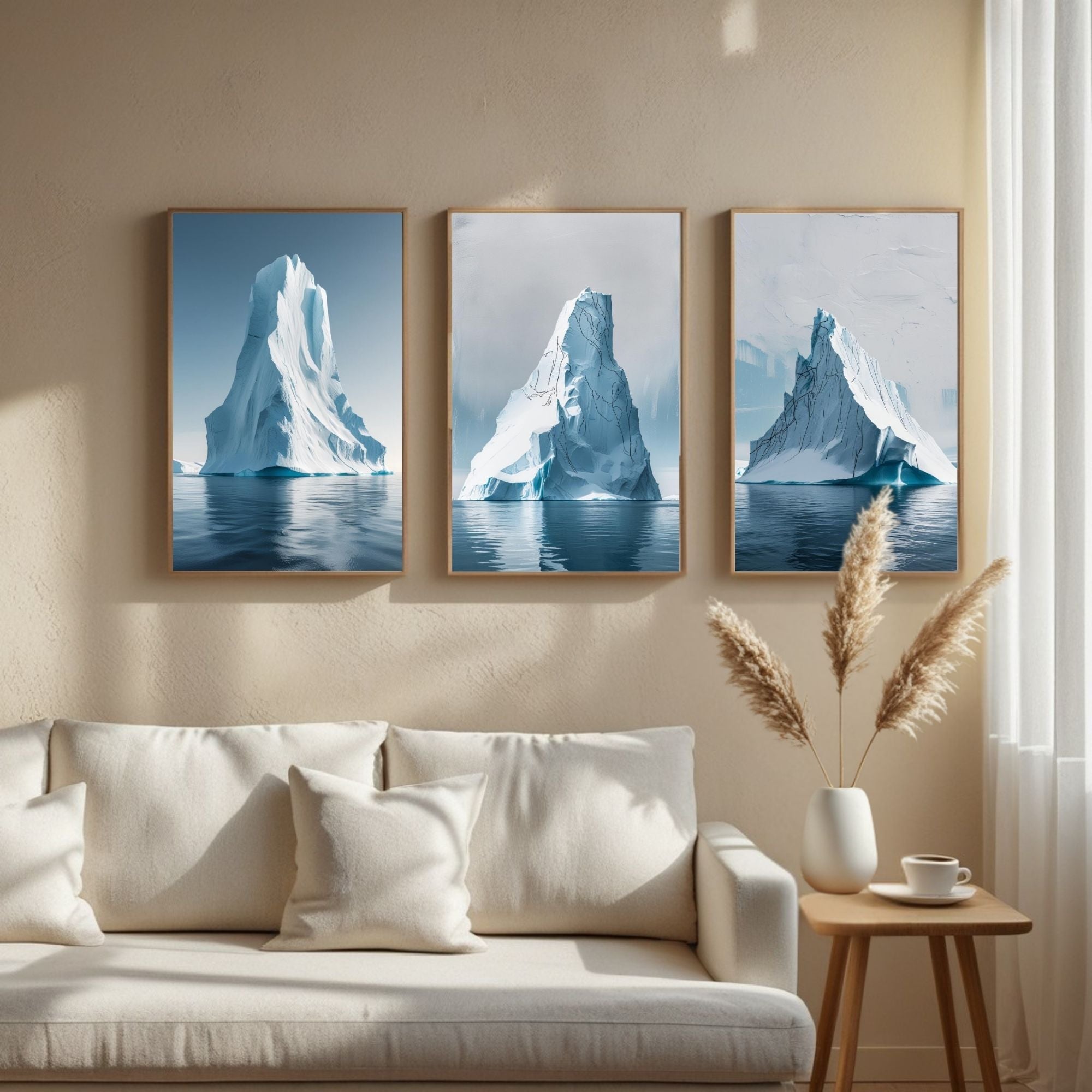 Iceberg Wall Art Set of 3 | Arctic Ocean Landscape Prints | Modern Coastal Nature Decor | Digital Download