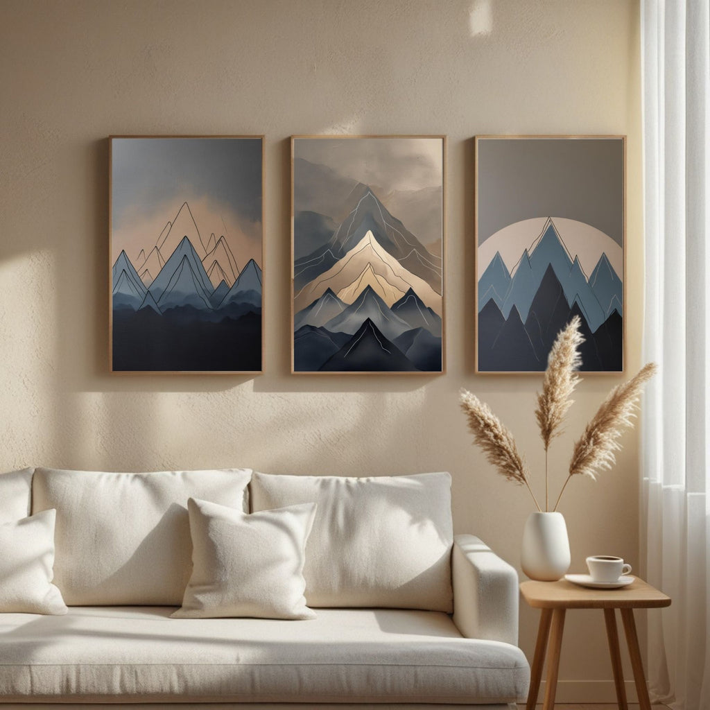 Modern Mountain Wall Art Set of 3 | Abstract Mountain Printable Art | Minimalist Landscape Decor | Neutral Nature Wall Art | Scandinavian Mountain Poster Set | Digital Download