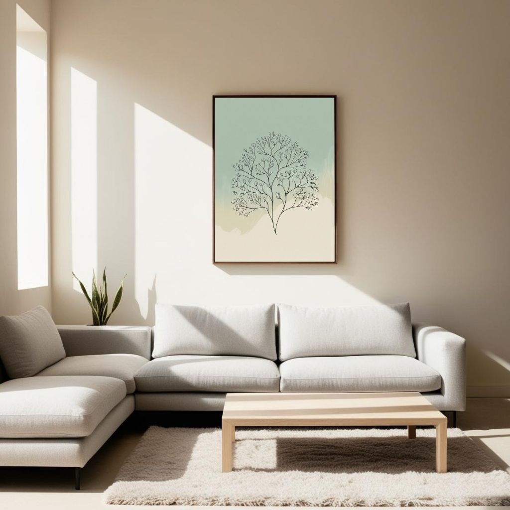 Botanical Line Art Printable, Minimal Leaf Drawing Print, Scandinavian Nature Wall Decor, Neutral Botanical Poster, Digital Download