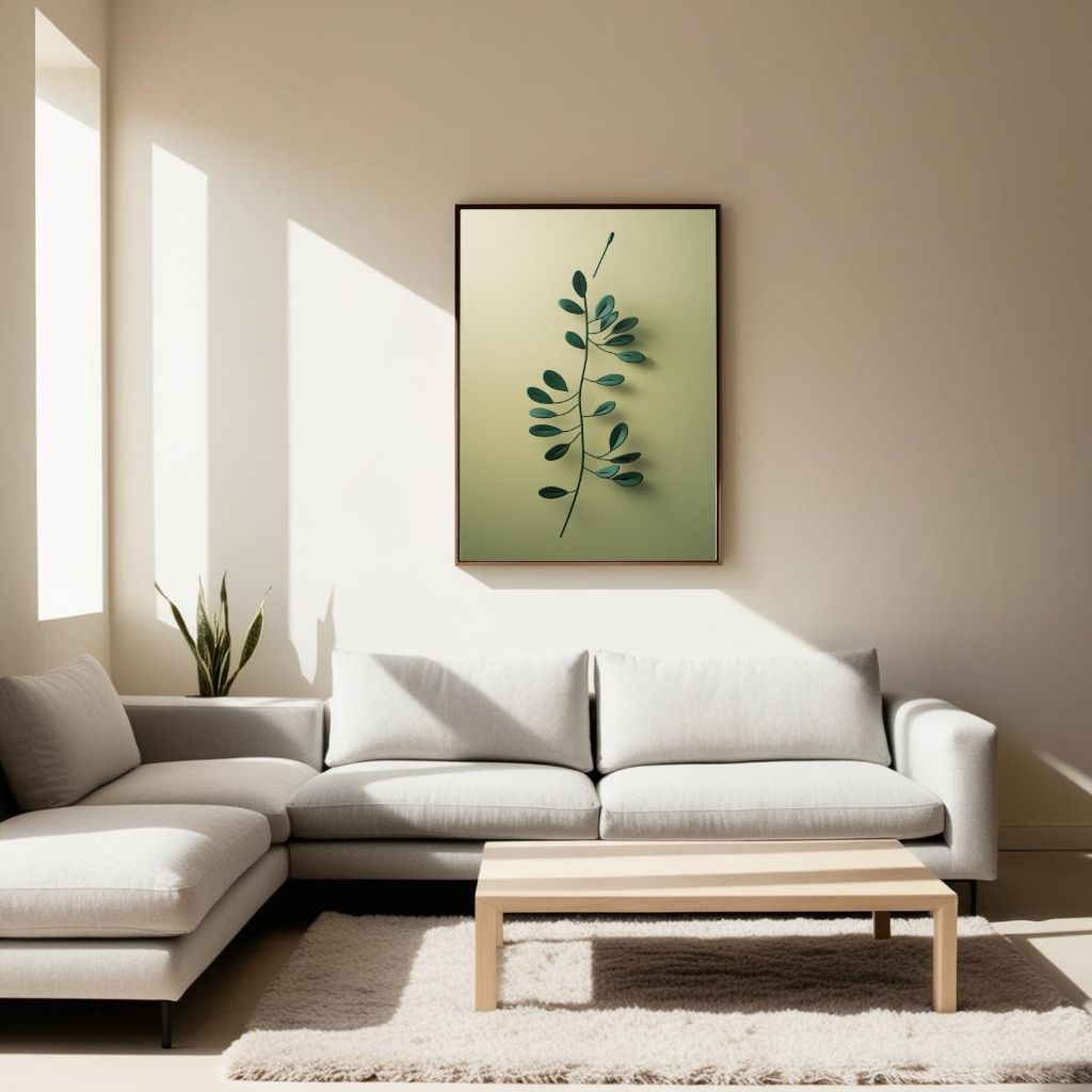 Minimal Botanical Wall Art Printable, Green Leaf Branch Print, Modern Botanical Poster, Scandinavian Nature Decor, Digital Download