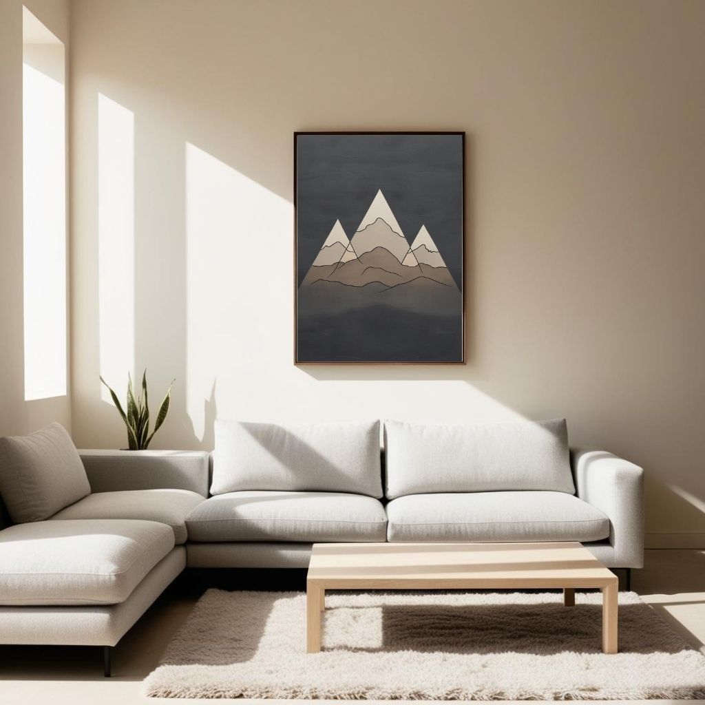Mountain Line Art Printable, Minimal Mountain Illustration Print, Scandinavian Nature Wall Decor, Neutral Landscape Poster, Digital Download