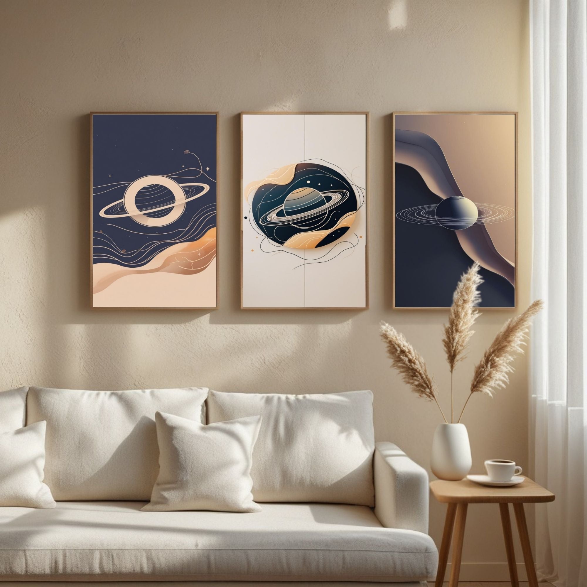 Saturn Planet Wall Art Set of 3 | Abstract Space Prints | Modern Celestial Decor | Digital Download