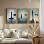 Pirate Lighthouse Wall Art Set of 3 | Nautical Coastal Prints | Maritime Adventure Decor | Digital Download