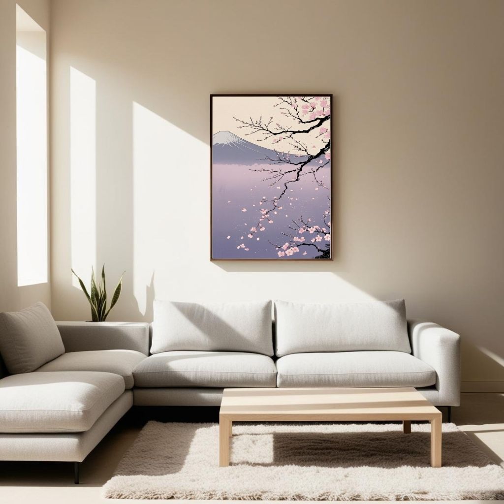 Cherry Blossom Wall Art Printable, Japanese Landscape Decor, Sakura Mountain Poster, Digital Download Print