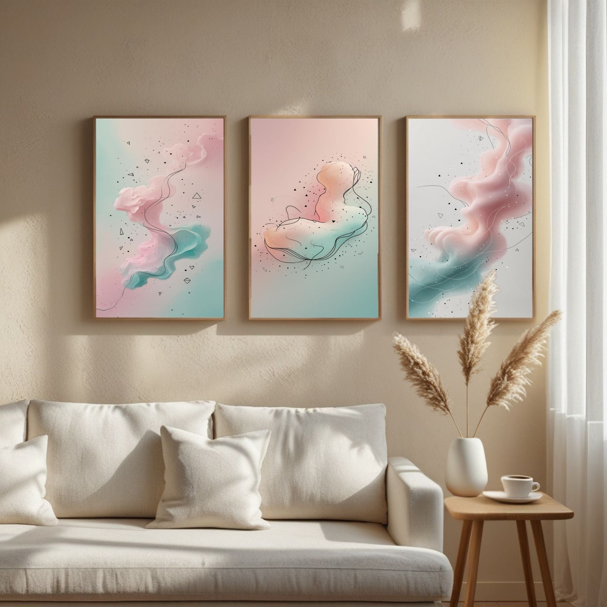 Pastel Abstract Wall Art Set of 3 | Soft Pink Blue Prints | Modern Minimalist Artwork | Contemporary Dreamy Decor | Digital Download