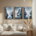 Nordic Fjord Wall Art Set of 3 | Scandinavian Mountain Lake Prints | Minimalist Nature Decor | Digital Download