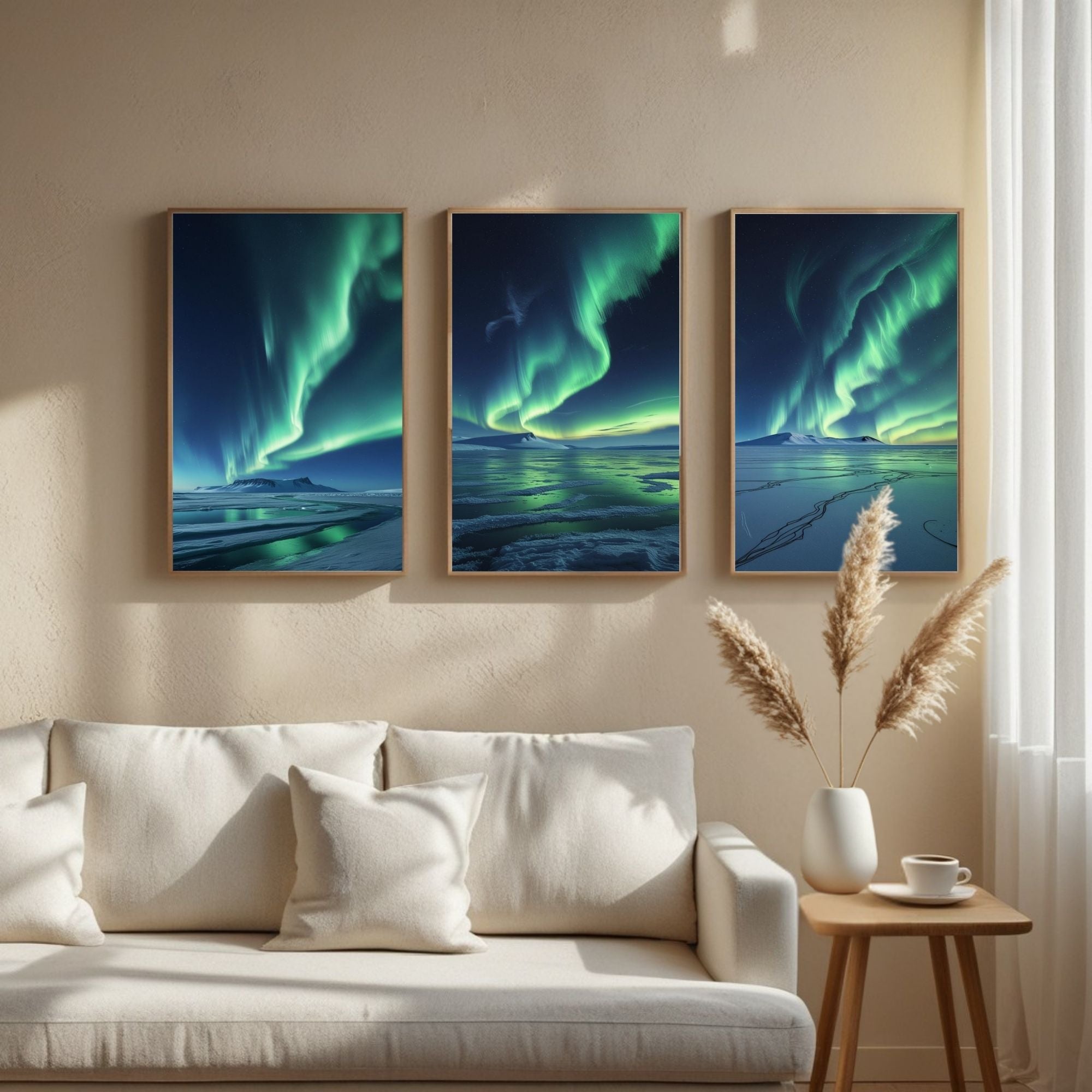 Northern Lights Wall Art Set of 3 | Aurora Borealis Landscape Prints | Arctic Night Sky Decor | Digital Download