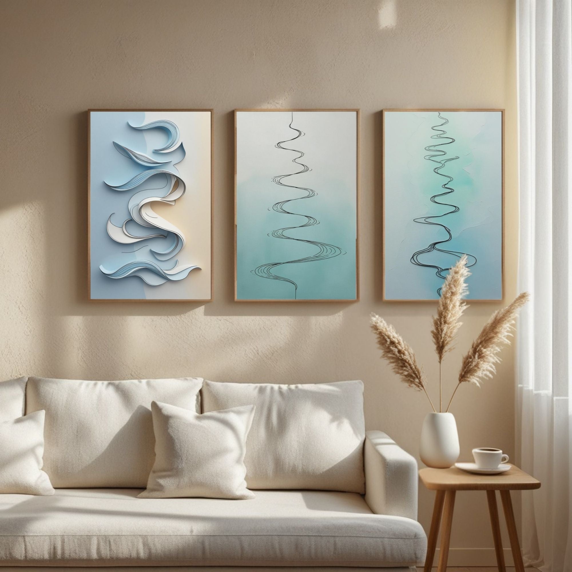Minimalist Abstract Line Wall Art Set of 3 | Modern Flowing Curves Prints | Scandinavian Contemporary Decor | Digital Download