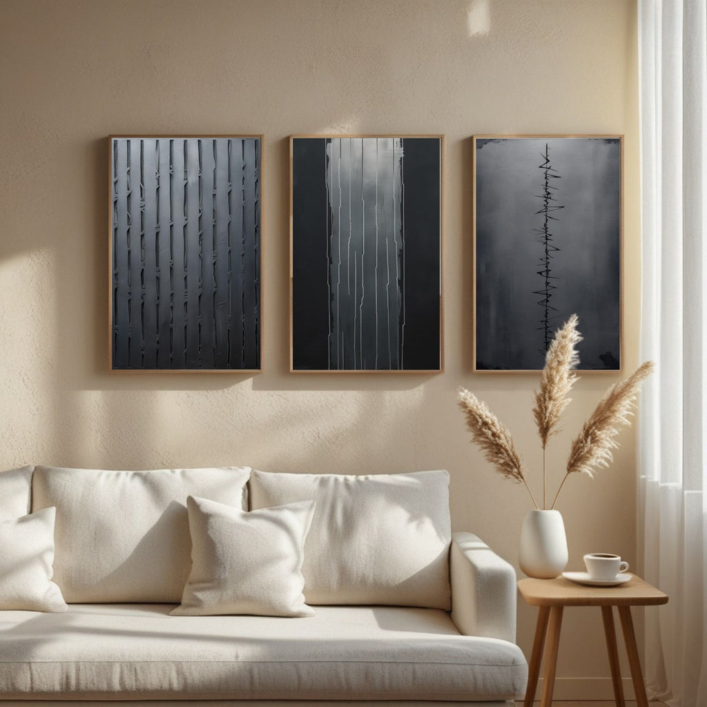 Black Minimalist Wall Art Set of 3 | Modern Abstract Line Prints | Contemporary Monochrome Decor | Digital Download