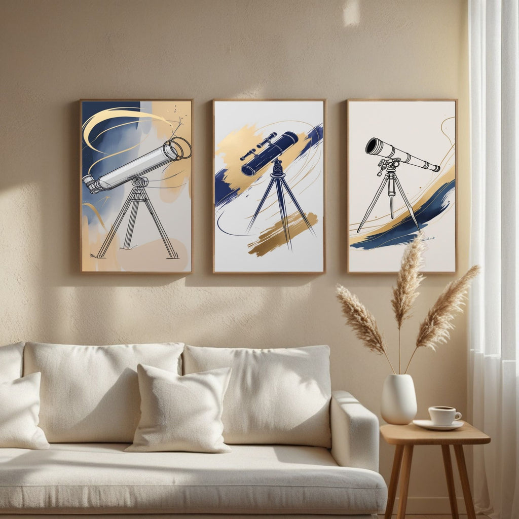 Telescope Wall Art Set of 3 | Astronomy Observatory Prints | Space Lover Decor | Scientific Illustration Artwork | Modern Celestial Wall Art | Digital Download