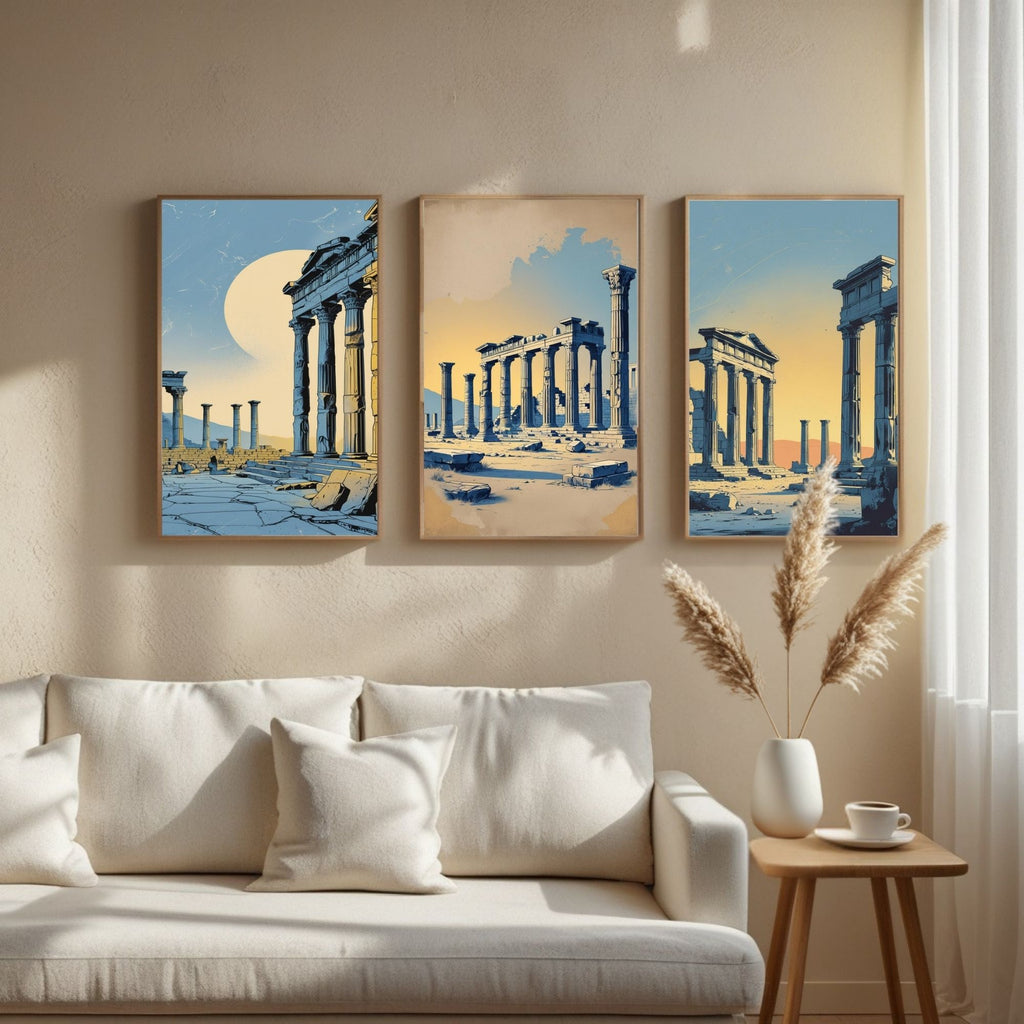 Ancient Greek Ruins Wall Art Set of 3 | Classical Architecture Prints | Historical Temple Decor | Mediterranean Antique Artwork | Digital Download