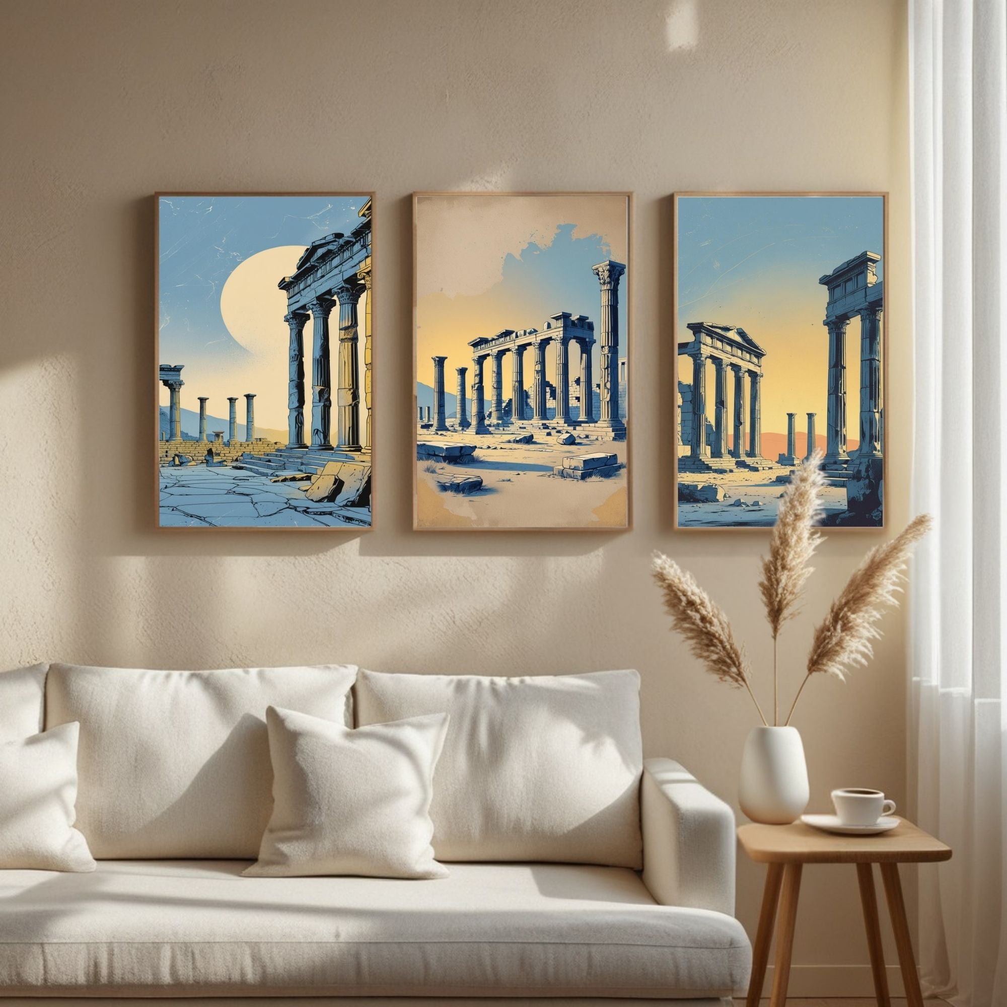 Ancient Greek Ruins Wall Art Set of 3 | Classical Architecture Prints | Historical Temple Decor | Mediterranean Antique Artwork | Digital Download
