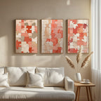 Abstract Puzzle Wall Art Set of 3 | Modern Geometric Puzzle Prints | Coral Beige Contemporary Decor | Minimalist Gallery Wall | Digital Download