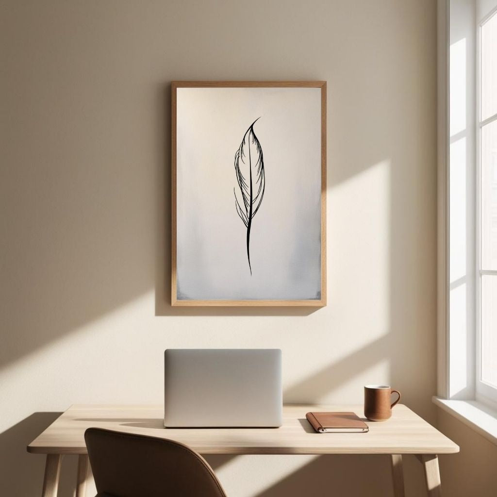 Feather Line Art Printable, Minimal Feather Wall Art, Botanical Line Drawing Poster, Modern Neutral Digital Print, Instant Download Artwork