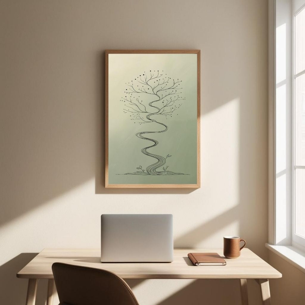 Minimal Tree Line Art Printable, Modern Botanical Wall Art, Scandinavian Nature Poster, Abstract Tree Drawing, Digital Download