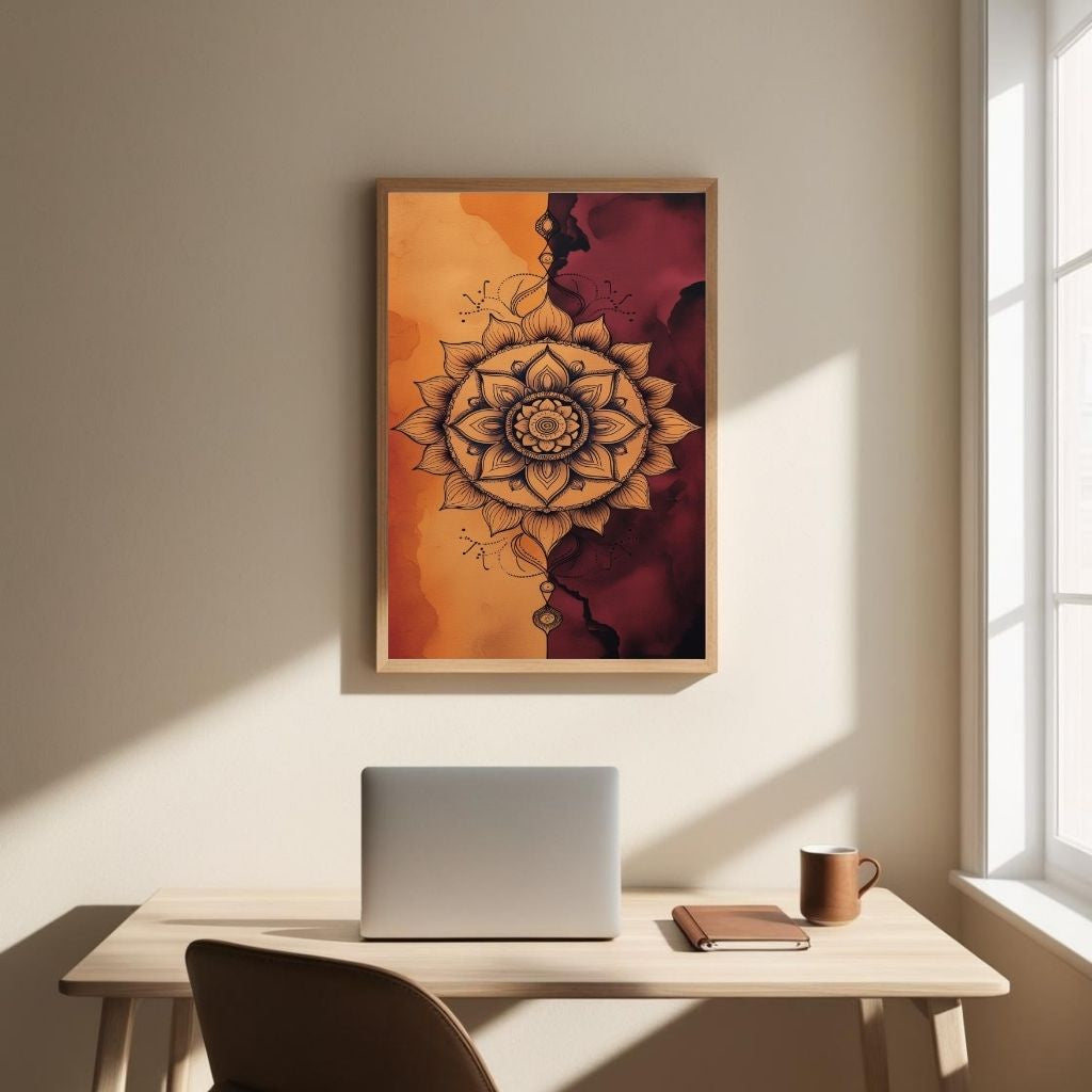 Mandala Wall Art Printable, Lotus Mandala Poster, Boho Spiritual Decor, Meditation Wall Print, Digital Download Print