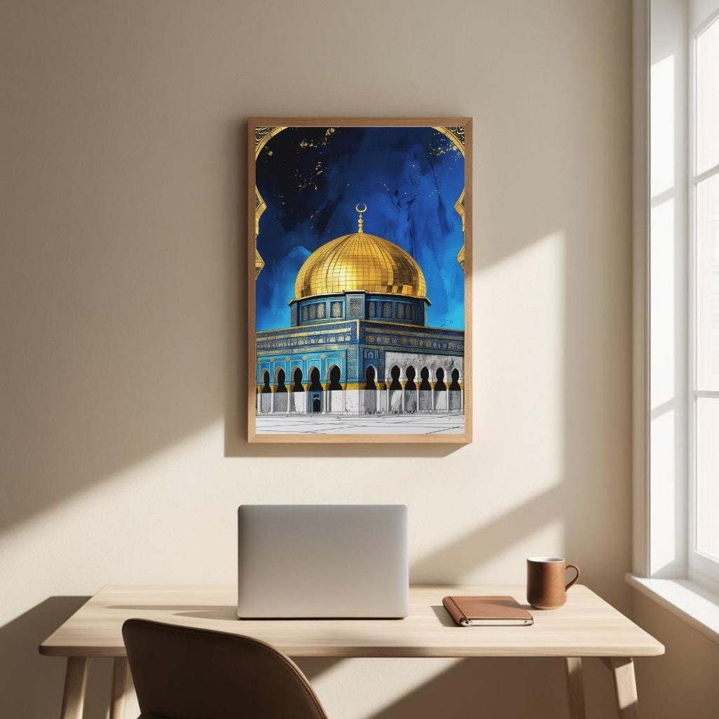 Dome of the Rock Wall Art Printable, Islamic Architecture Poster, Jerusalem Landmark Print, Mosque Wall Decor, Digital Download
