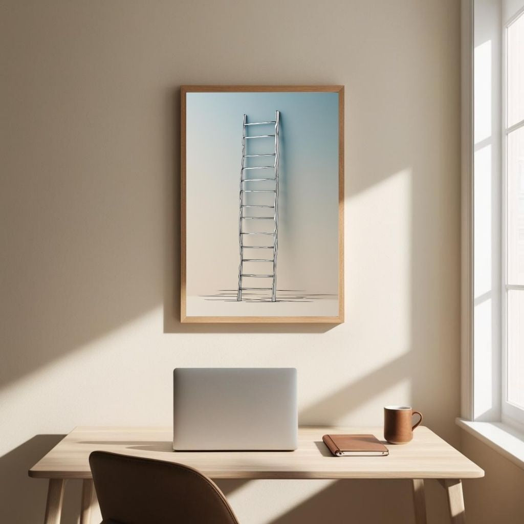Minimal Ladder Wall Art Printable, Modern Line Drawing Poster, Scandinavian Minimal Decor, Contemporary Neutral Wall Art, Digital Download