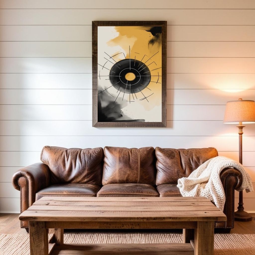 Abstract Wall Art Printable, Modern Geometric Circle Poster, Minimal Black Gold Wall Decor, Contemporary Abstract Print, Digital Download