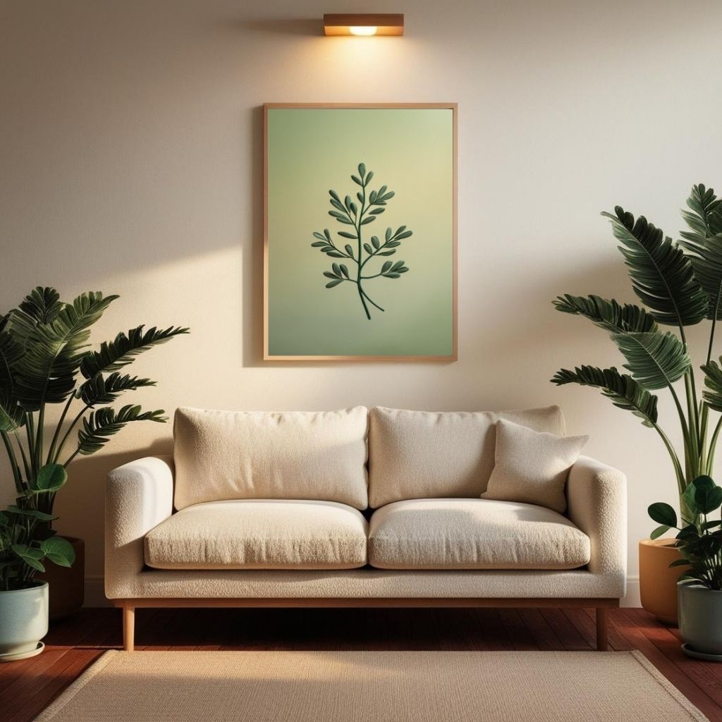 Minimal Botanical Wall Art Printable, Green Leaf Branch Poster, Modern Nature Decor, Scandinavian Printable Art, Digital Download Print