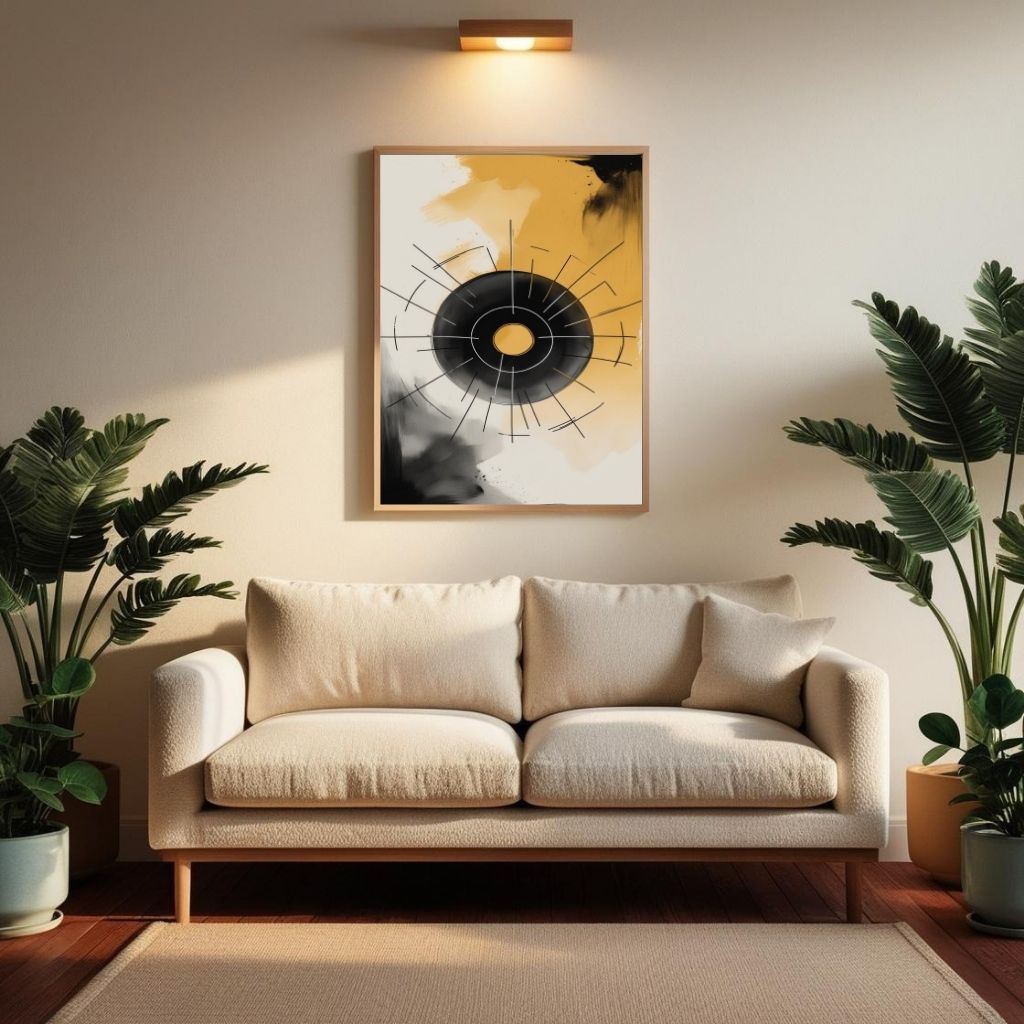 Abstract Wall Art Printable, Modern Geometric Circle Poster, Minimal Black Gold Wall Decor, Contemporary Abstract Print, Digital Download