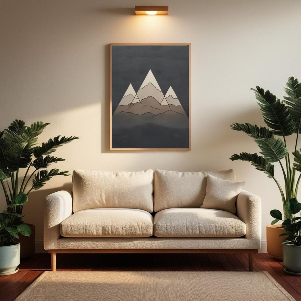 Mountain Line Art Printable, Minimal Mountain Illustration Print, Scandinavian Nature Wall Decor, Neutral Landscape Poster, Digital Download