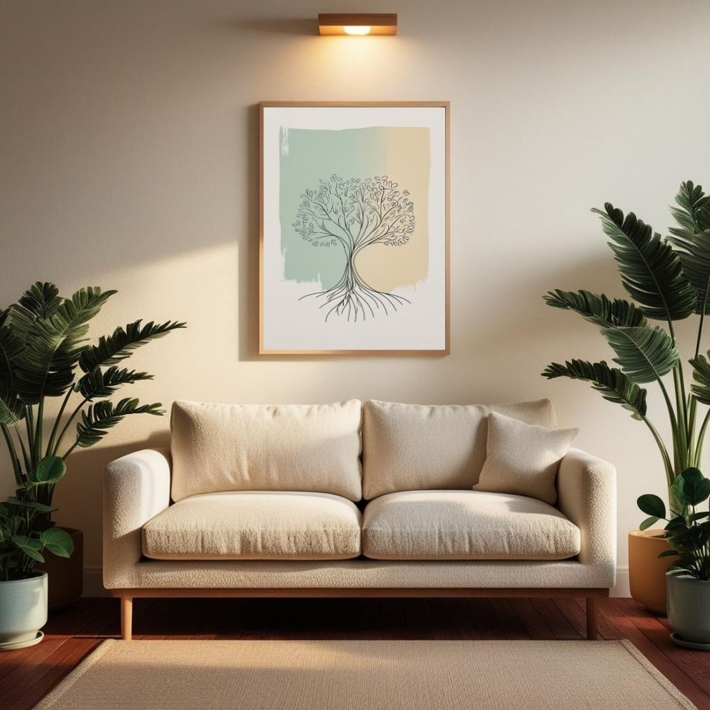 Tree Line Art Printable, Minimal Botanical Drawing, Sage Green Nature Decor, Scandinavian Modern Wall Poster, Digital Download