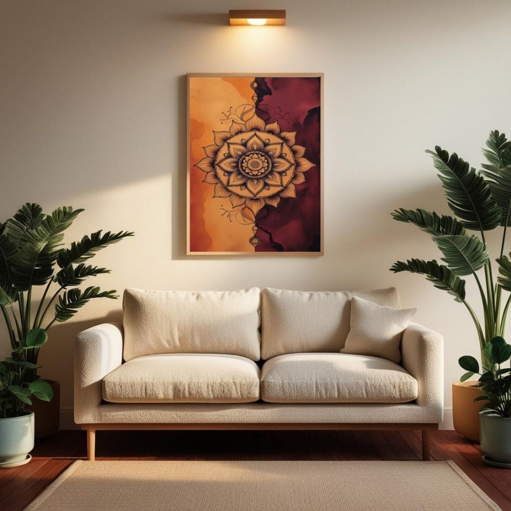 Mandala Wall Art Printable, Lotus Mandala Poster, Boho Spiritual Decor, Meditation Wall Print, Digital Download Print