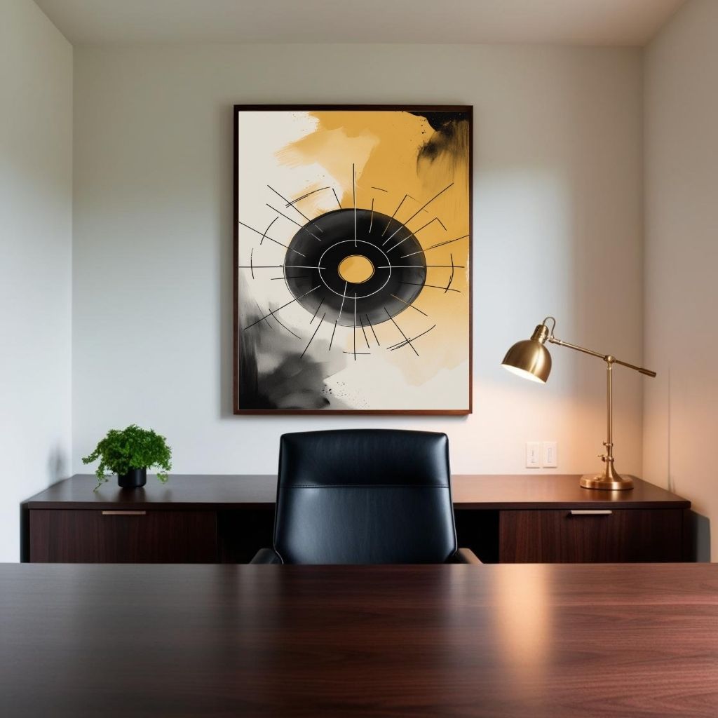 Abstract Wall Art Printable, Modern Geometric Circle Poster, Minimal Black Gold Wall Decor, Contemporary Abstract Print, Digital Download