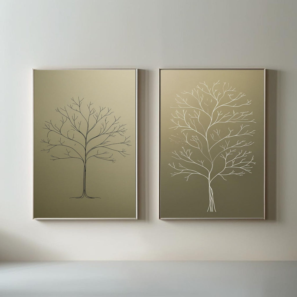 Minimalist Tree Wall Art Set of 2 Scandinavian Botanical Prints