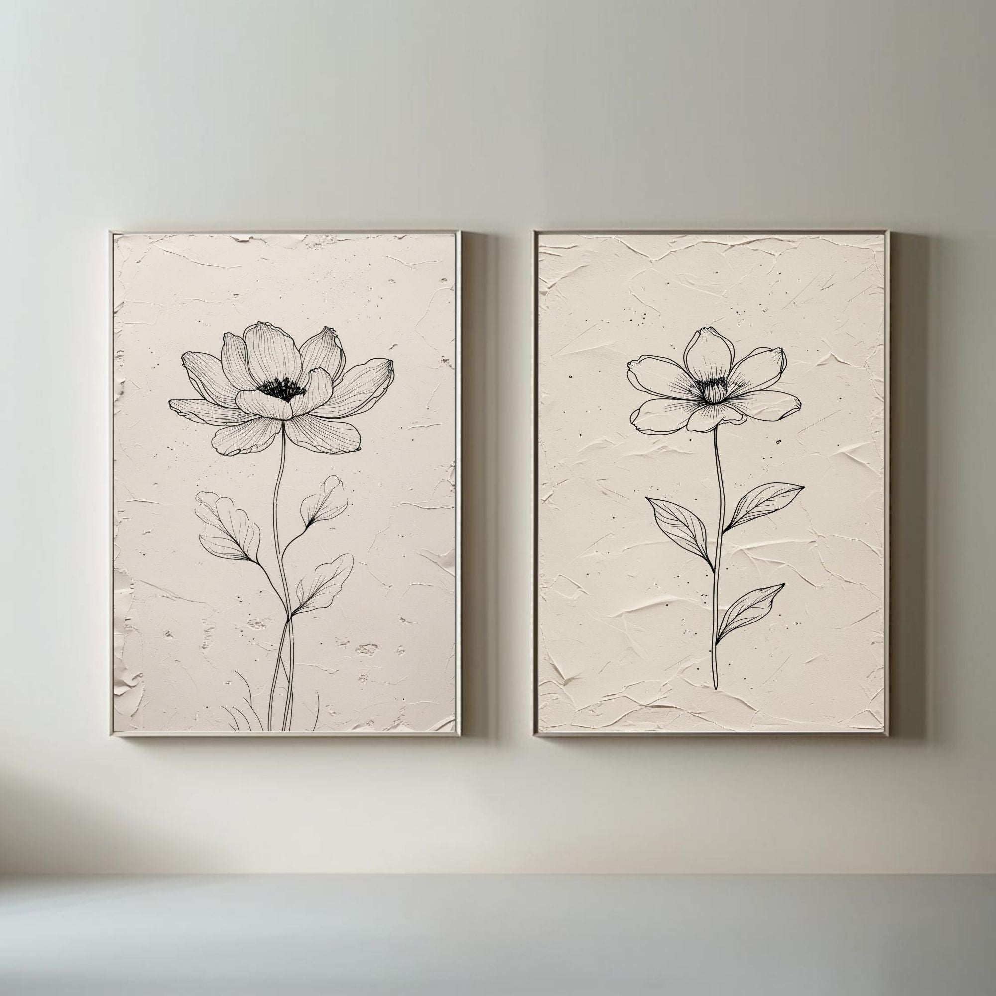 Minimalist Botanical Flower Wall Art Set of 2 | Black and White Floral Line Drawing Prints | Neutral Modern Flower Decor | Scandinavian Botanical Artwork | Printable Wall Art